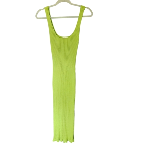 Women's NWT Line & Dot Olson Lime Green Ribbed Bodycon Midi Dress Slinky Large - Picture 2 of 14